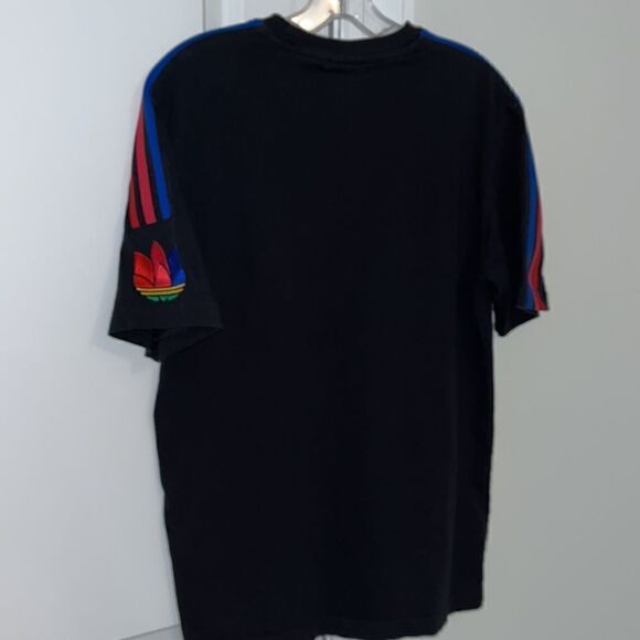 Adidas vintage black sewn 3 stripe Rainbow Trefoil Tee T Shirt S mens (youth XL) - Picture 4 of 4